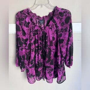 Faded Glory Purple and Black Floral Blouse Size L 12-14